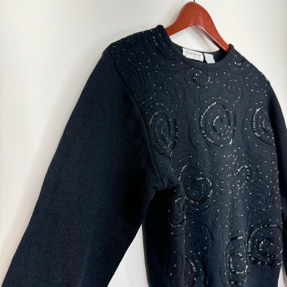 Vintage Liz Claiborne Collection Lambswool Blend Wimsy Iridescent Beaded Sweater - Picture 2 of 16